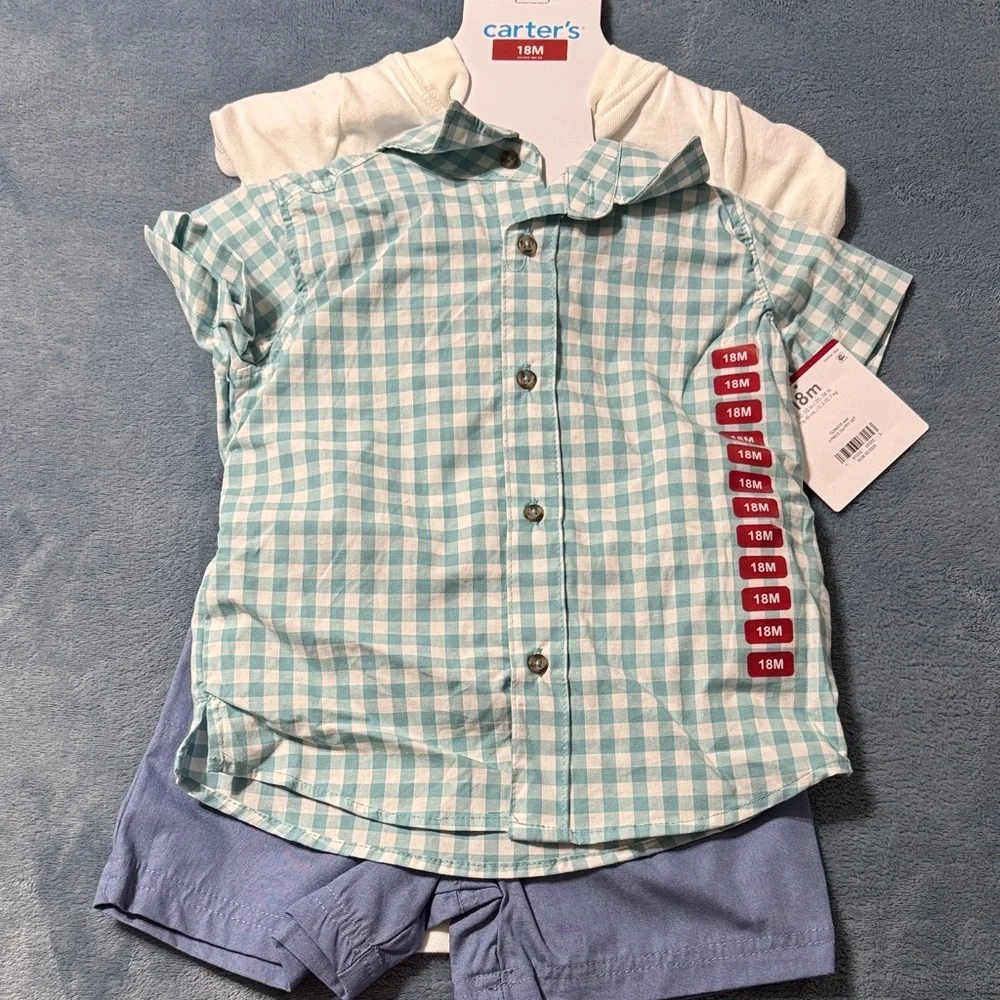 Carter's Blue Checkered Shirt and Shorts Set